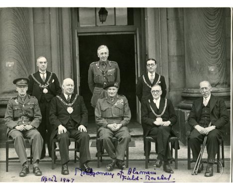 MONTGOMERY B.L.: (1887-1976) British Field Marshal of World War II. Vintage signed 8.5 x 6.5 photograph of Montgomery seated 