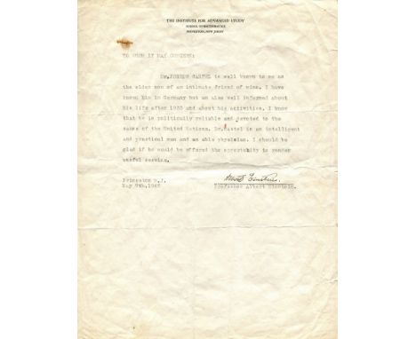 EINSTEIN ALBERT: (1879-1955) German-born theoretical physicist, Nobel Prize winner for Physics, 1921. A very fine letter, dat
