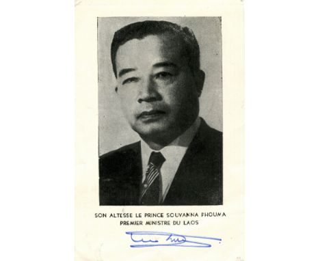 SOUVANNA PHOUMA: (1901-1984) Laotian Prince who served as Prime Minister of Laos 1951-54, 1956-58, 1960 &amp; 1962-75. Signed