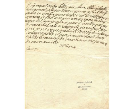LESZCZYNSKA MARIE: (1703-1768) Queen consort of France 1725-68 as the wife of King Louis XV. A.L.S., Marie, one page, small 4