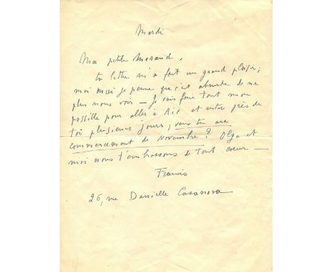 PICABIA FRANCIS: (1879-1953) French avant-garde painter associated with Cubism. A.L.S., Francis, one page, 4to, Rue Danielle 