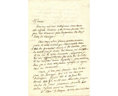DUMAS ALEXANDRE Pere: (1802-1870) French Writer whose works include The Three Musketeers. A.L.S., `Alex Dumas´, two pages, 8v