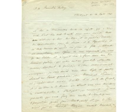 BENEDICT JULIUS: (1804-1885) German-born composer and conductor. A good A.L.S., J Benedict, three pages, 4to, Stuttgart, 14th