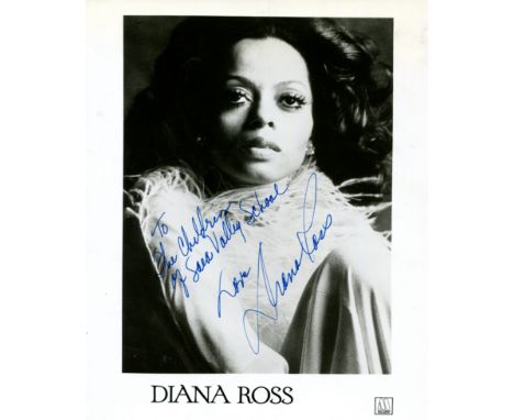 ROSS DIANA: (1944- ) American singer associated with the Motown group The Supremes. Signed and inscribed 8 x 10 photograph of