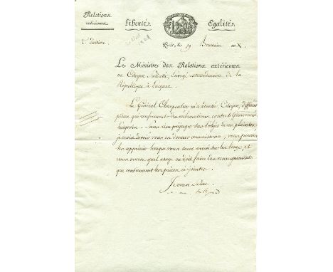 TALLEYRAND-PÉRIGORD CHARLES MAURICE DE: (1754-1838) French Diplomat and Statesman. Prime Minister of France July-September 18