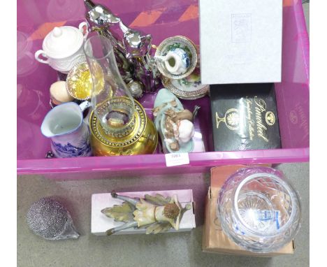 A collection of glassware and china including Goebel, a brass oil lamp and other mixed china **PLEASE NOTE THIS LOT IS NOT EL