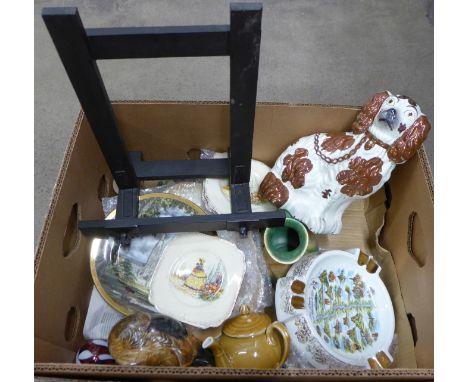 A Royal Worcester teapot, a Staffordshire spaniel, jugs, plates, etc. **PLEASE NOTE THIS LOT IS NOT ELIGIBLE FOR POSTING AND 