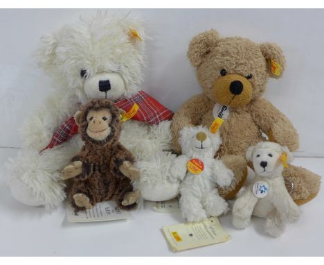 Five Steiff soft toys 