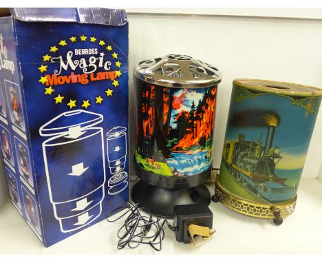 A Benross magic moving lamp, boxed and one other 