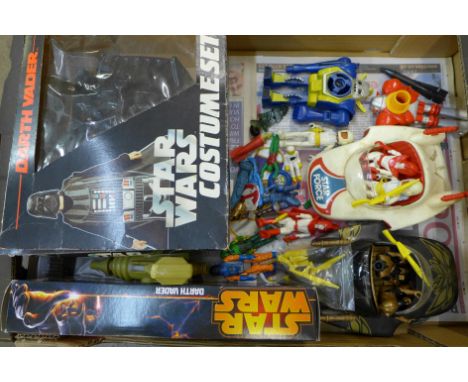 Star Wars Galactic vehicles and Space Men, etc., boxed, Star Wars Darth Vader costume and an empty Star Wars light sabre box