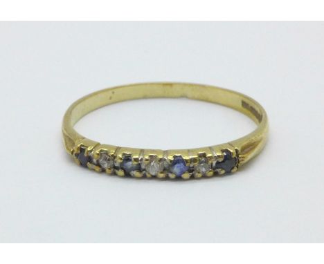 A 9ct gold sapphire and zircon ring, 0.8g, M 
