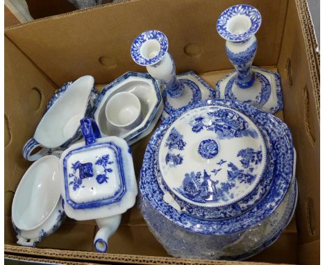 A collection of blue and white china including Spode and Ironstone, Staffordshire 