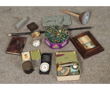 A box of mixed collectables including a reproduction White Star Line, Stonier &amp; Co. butter dish featuring patent number/d