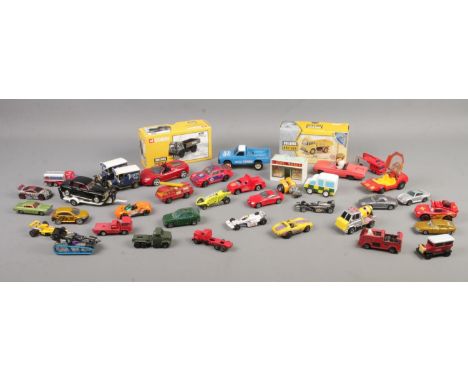 A collection of diecast vehicles, including boxed Corgi 'Building Britain', Matchbox Speed Kings and Lledo.  