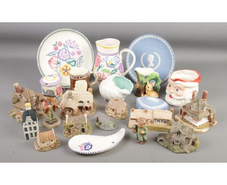 A collection of ceramics. Includes Poole, Wedgwood, Birds Santa jug, Lilliput Lane etc.  