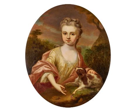 Follower of Sir Godfrey Kneller (1646-1723)A portrait of a young lady, half length, wearing a loose gown and a satin shawl, s