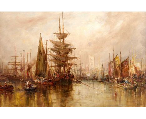 William Edward Webb (1862-1903)"Queen's Dock, Liverpool"Partial inscription to stretcher verso, oil on canvas, 29cm by 44.5cm