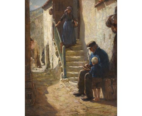 Percy Morton Teasdale RCamA (1870-1961) "The First Ship" Signed, oil on canvas, 125.5cm by 100cmProvenance: Purchased by rela