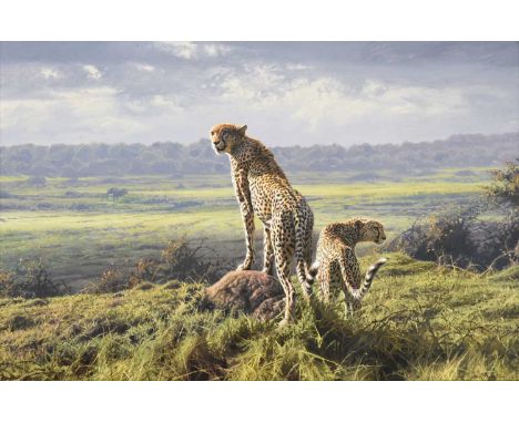 Paul Augustinus (b.1952) Danish "Hunters of the Mara Triangle" (2008)Signed, oil on canvas, 59cm by 89.5cm Provenance: The Tr
