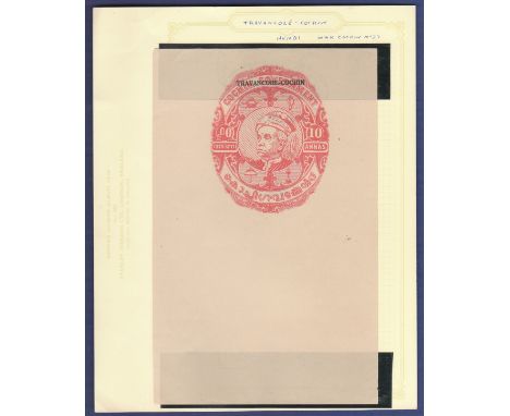 India (Travancore-Cochin)  10 Annas, Red portrait stamp, unused.  Wmk Cochin No. 27, Hundi.  Superb.