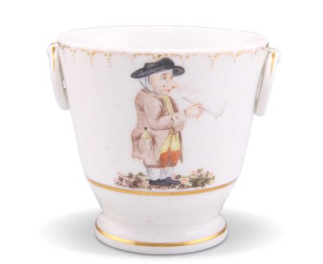 A 19TH CENTURY PORCELAIN SMALL CACHE-POT A 19TH CENTURY PORCELAIN SMALL CACHE-POT, with ring handles and raised on a circular