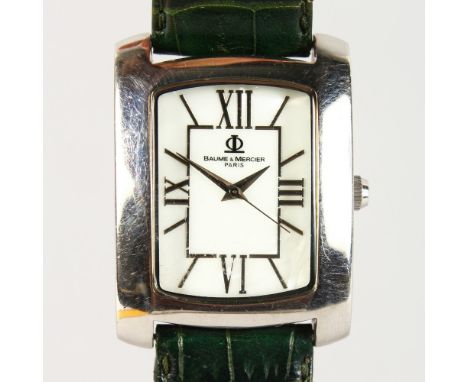 A BAUME &amp; MERCIER WRISTWATCH with leather strap.