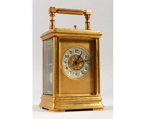 A 19TH CENTURY FRENCH REPEATER CARRIAGE CLOCK. 14cms high.