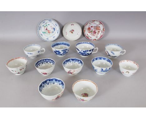 A BOX OF VARIOUS TEA BOWLS, CUPS AND SAUCERS.