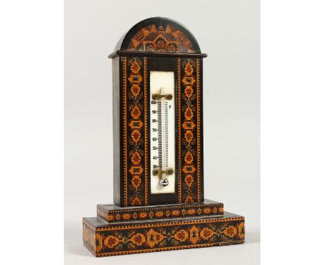 A TUNBRIDGE WARE THERMOMETER. 16cms high.