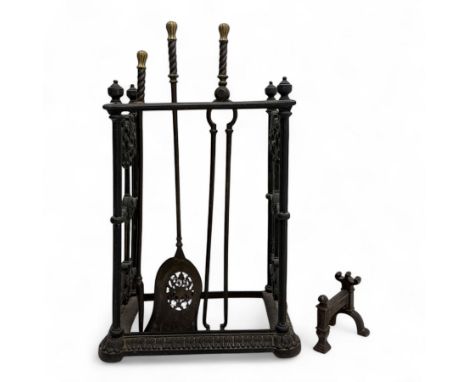 Victorian cast iron stick stand, lacking drip tray with fire tongs, poker, shovel and rest (5), stick standDimensions: Height