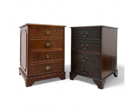 Two late 20th century mahogany filing cabinets, each of rectangular form with tooled green leather inset tops, comprising two