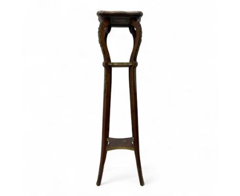 Early 20th century French design mahogany plant stand, with shaped rouge marble top and gilt metal foliate mounts, serpentine