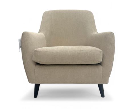 Contemporary tub armchair upholstered in beige fabricDimensions: Height:&nbsp;88cm&nbsp; Length/Width:&nbsp;78cm&nbsp; Depth/
