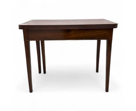 Late Georgian/early Victorian mahogany fold-over gate-leg tea table, rectangular fold-over top with reeded edge and brass hin