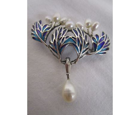 Silver &amp; champlevé enamel stone set brooch