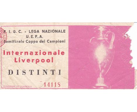 INTER MILAN - LIVERPOOL 1965     Very scarce ticket from Liverpool's first season in Europe, Inter Milan v Liverpool, 12/5/65