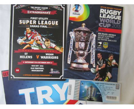 RUGBY LEAGUE / MANCHESTER UTD    Programme, Ticket and Menu for the Rugby League World Cup Final at Old Trafford. 30th Novemb
