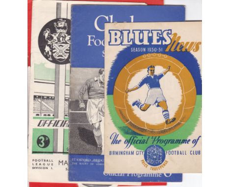MANCHESTER UTD    Four away programmes from 1950/51 season v Birmingham, Chelsea, Fulham and Arsenal. Some faults.    General