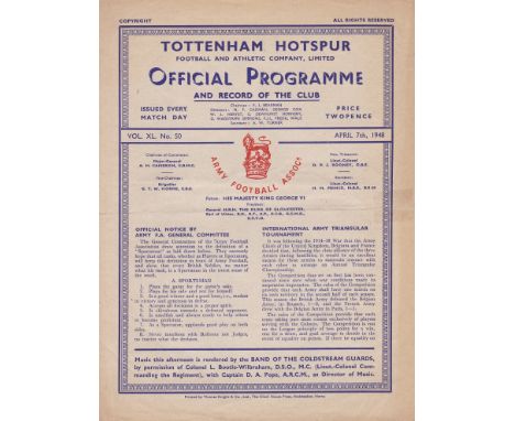 TOTTENHAM - ARMY FOOTBALL    Four page Tottenham programme, 7/4/48, British Army v French Army at White Hart Lane. Bobby John