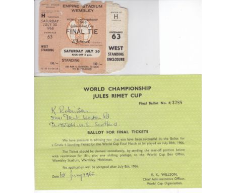 WORLD CUP FINAL 1966 - TICKET      Unused ticket World Cup Final, England v West Germany 30th July 1966 (paper erosion around