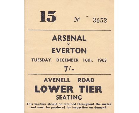 ARSENAL    Ticket Arsenal v Everton, 10 Dec 1963.    Good