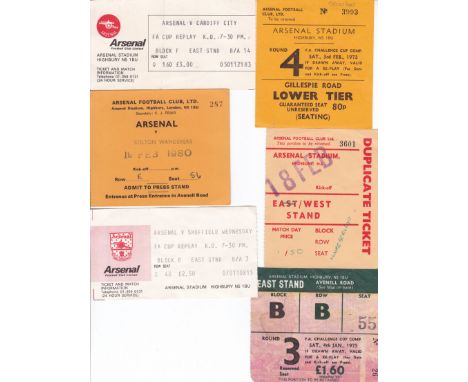 ARSENAL TICKETS     Six tickets for home FA Cup ties v. Bradford City 72/3, Walsall 77/8 duplicate  v. Sheff. Weds. 78/9 v. Y