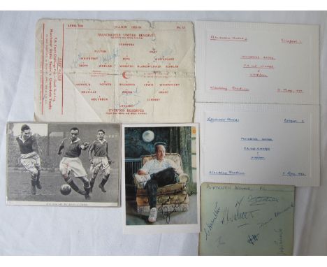 MANCHESTER UNITED AUTOGRAPHS      A miscellany of signed items including an album page signed by Charles Craven, a 6" X 4" pr