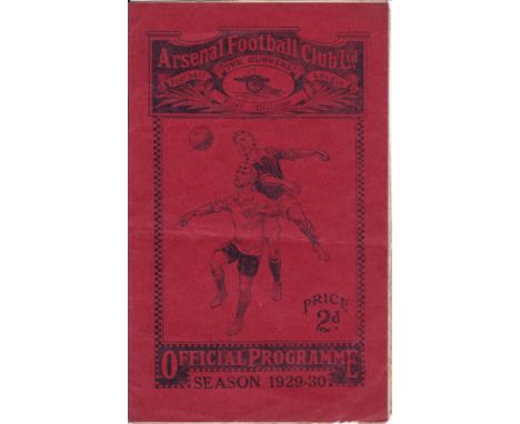 ARSENAL - BURNLEY 1929   Arsenal home programme v Burnley, 14/9/1929, team page slightly marked, slight wear to edges of a co