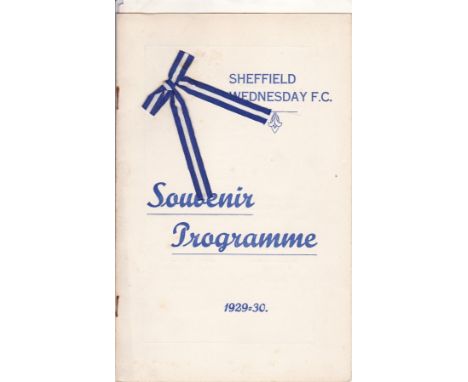 SHEF WED - ARSENAL   1929   Wednesday home programme v The Arsenal, 7/9/1929, special souvenir programme with blue ribbon on 