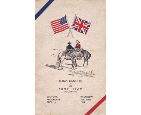 POLO    Programme for a Polo match at Aldershot Command Polo Club between An Army Team  and Texas Rangers, 15/6/1938. Colourf