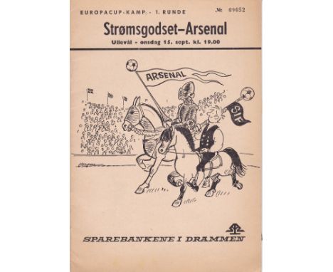 STROMGODSET - ARSENAL    Stromgodset home programme v Arsenal, 15/9/71, European Cup, first game in European Cup for Arsenal.