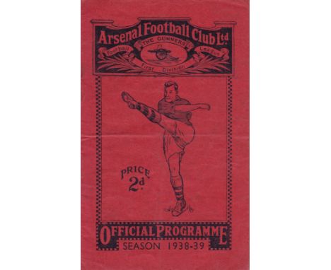 ARSENAL - SUNDERLAND 1939   Arsenal home programme v Sunderland, 4/2/1939, fold, team page slightly grubby.  Fair- generally 
