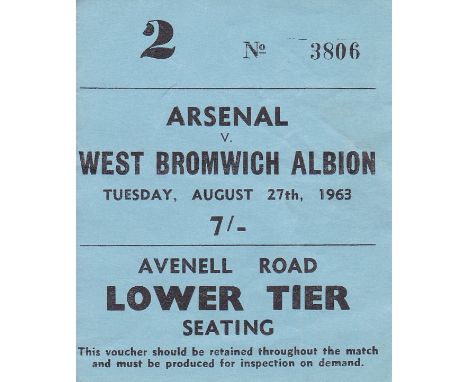 ARSENAL    Ticket Arsenal v West Brom, 27th August 1963.   Good