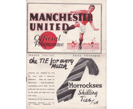 MAN UTD- ARSENAL  1936   Manchester United home programme v Arsenal, 3/10/1936, fold, slight wear along spine, one staple rem
